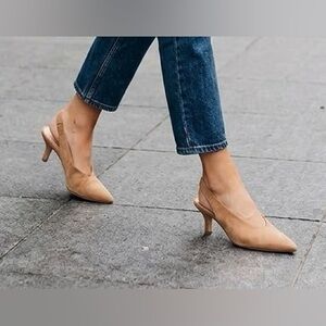 H&M Tan Suede Pointed-Toe Slingback Heels size:6